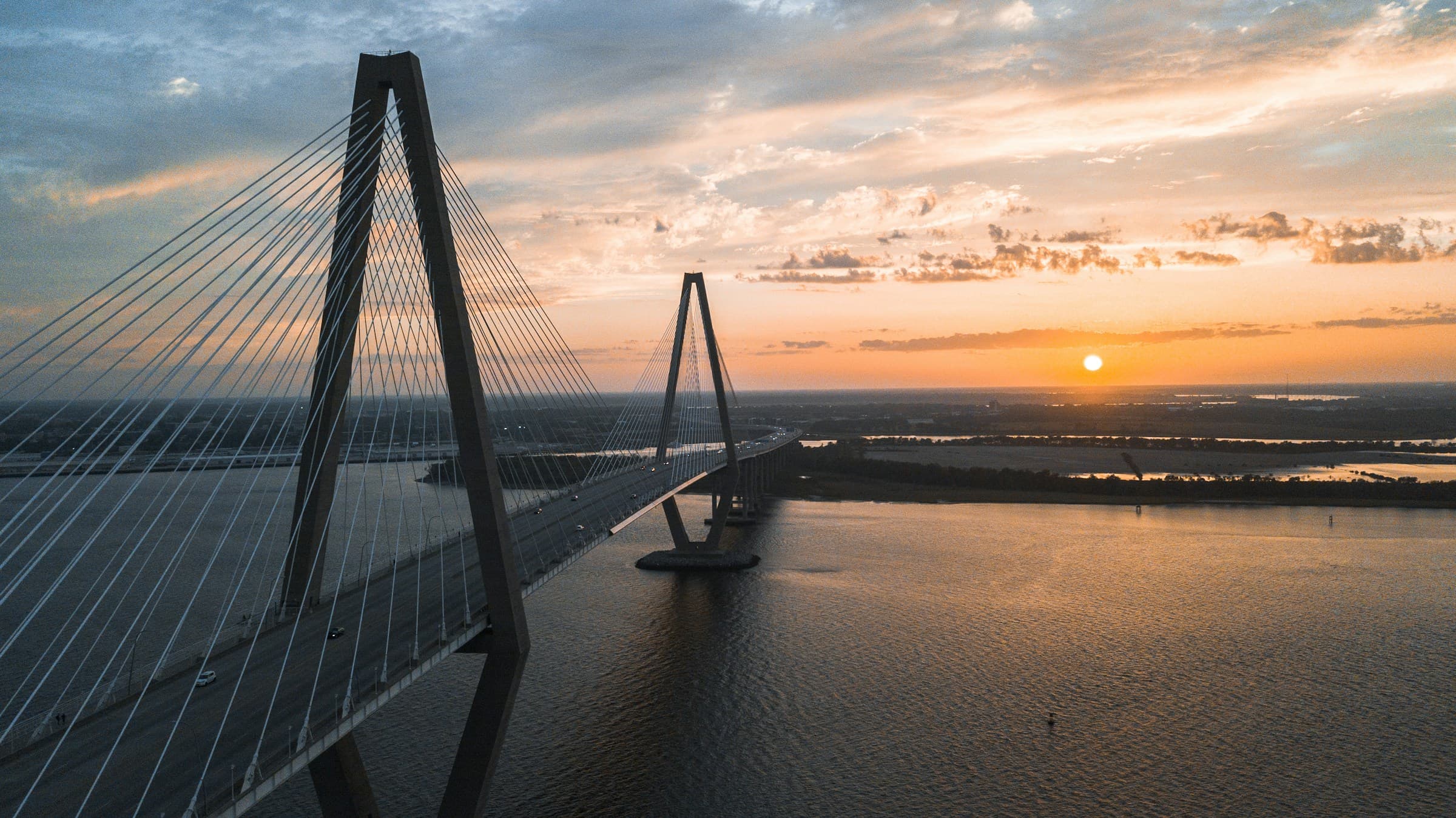 The Ravenel Bridge over the Charleston Lowcountry at dusk